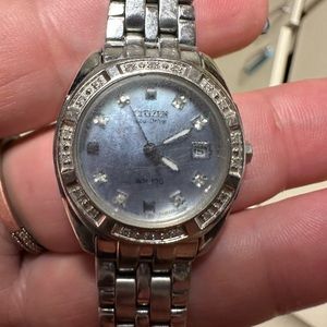 Citizen Quartz Womens Crystal Accent Silver Stainless Steel Bracelet Watch